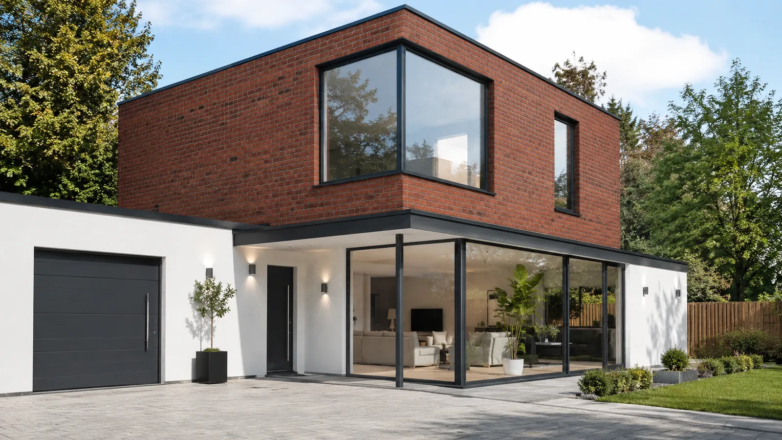 Slim aluminium windows with large glass areas on a modern UK home