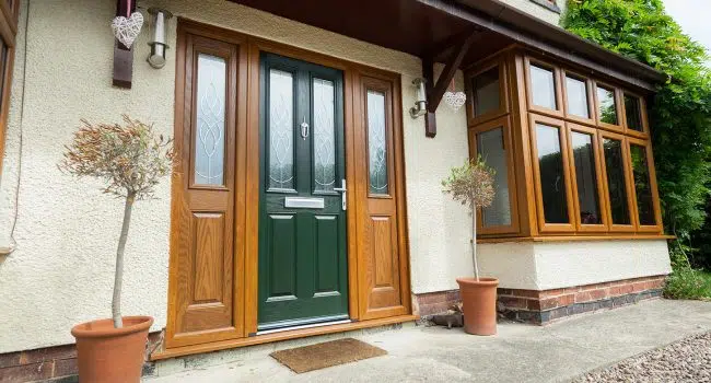 composite front door with two side panels