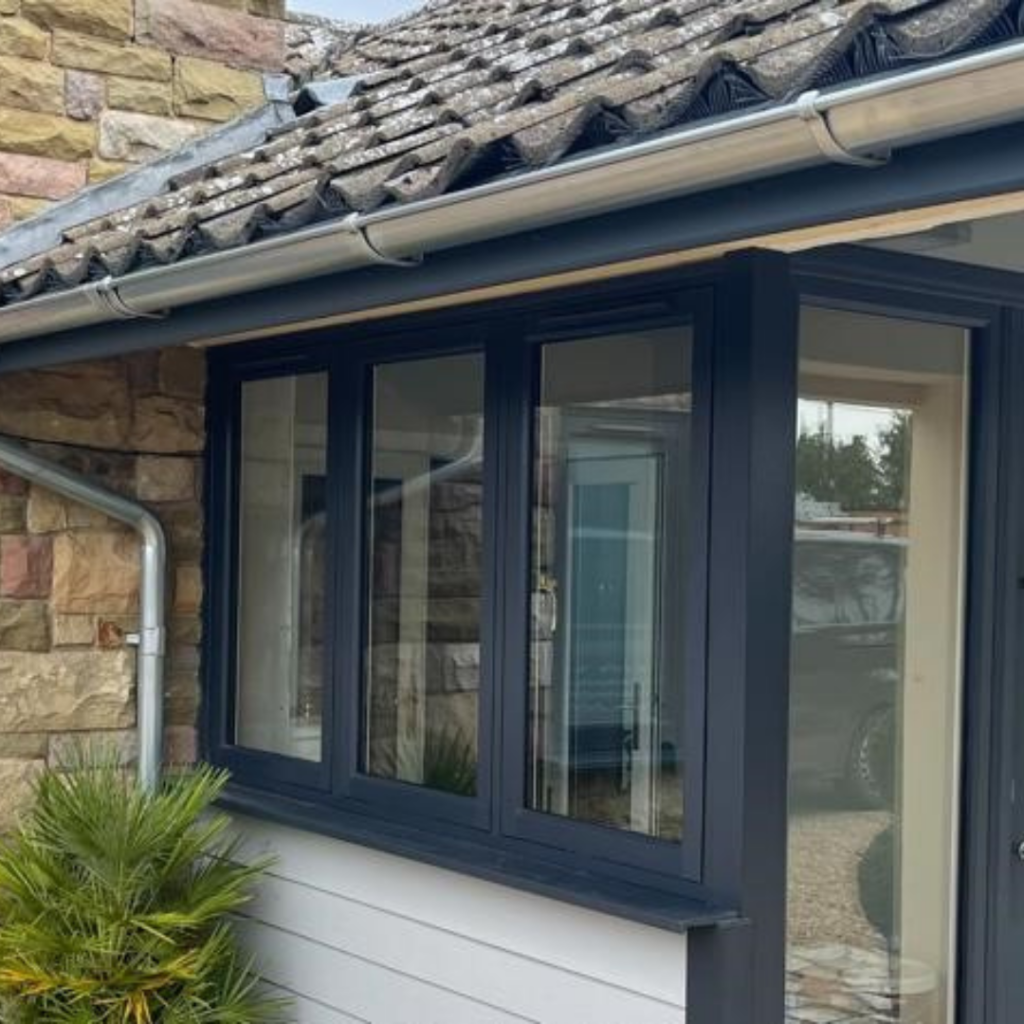 Grey flush fit Casement windows porch