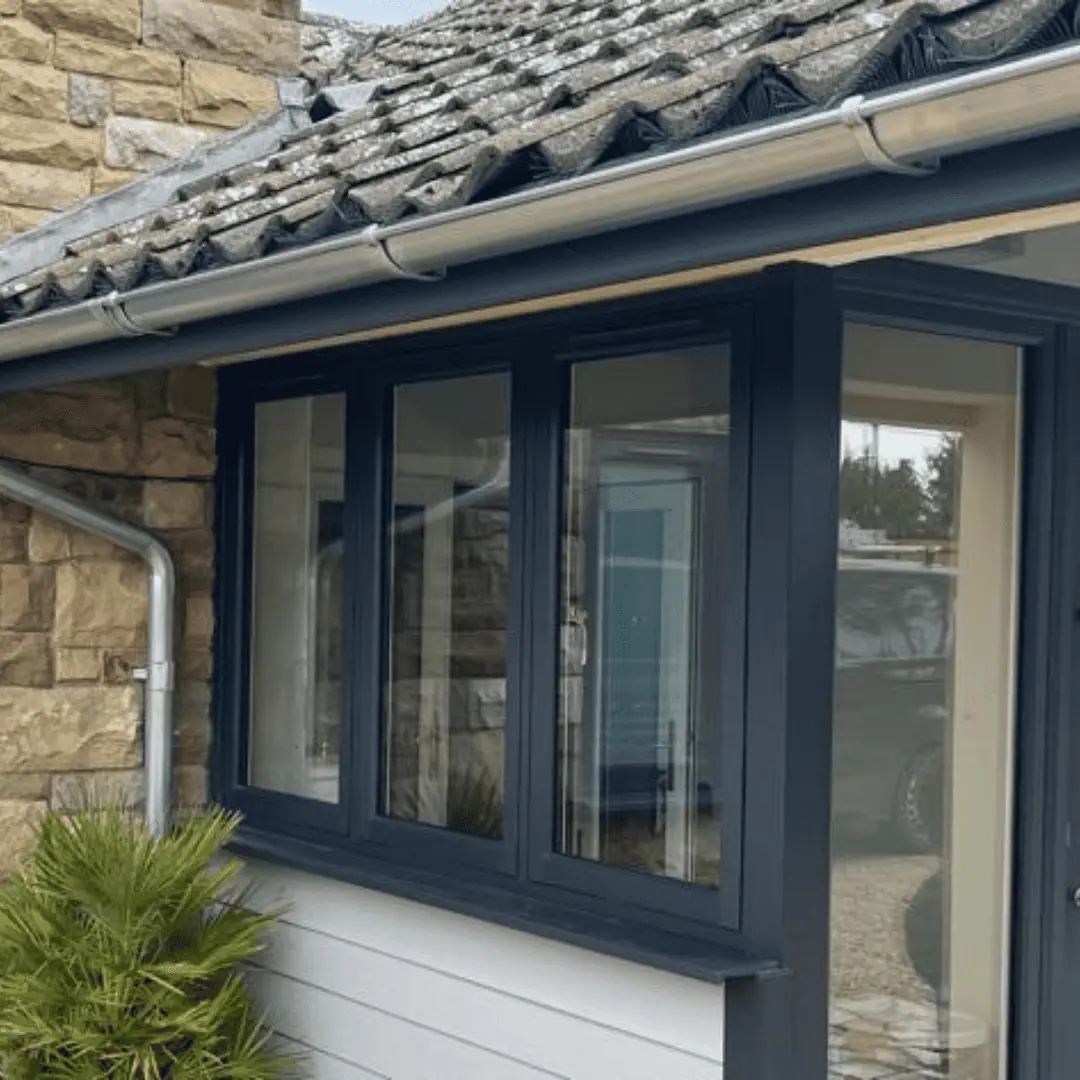 Grey flush fit Casement windows porch